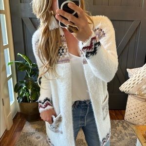 New Cozy Native Print Long Cardigan Sweater Top Boho Blanket Teddy Cowichan